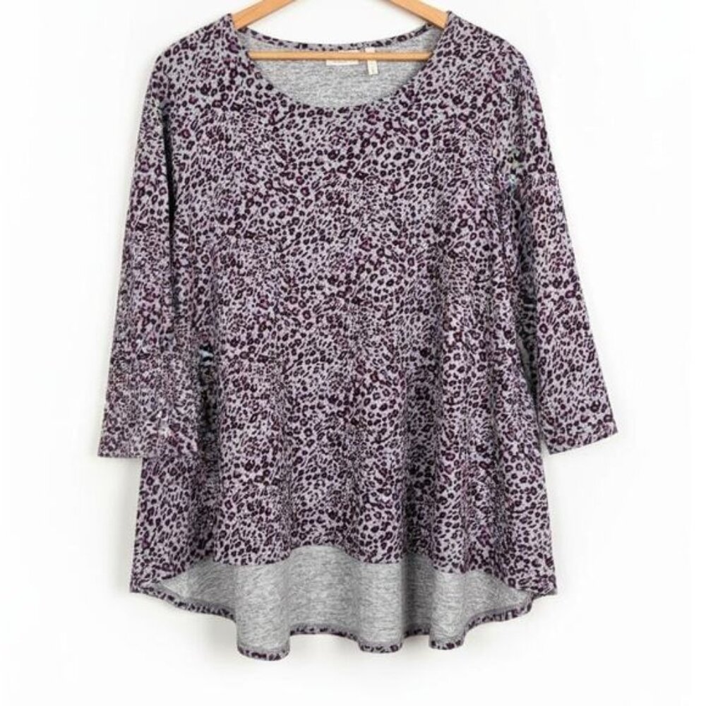 LOGO Lori Goldstein Womens L Eclectic Artsy Y2K Animal Print‎ Swing Tunic Top
